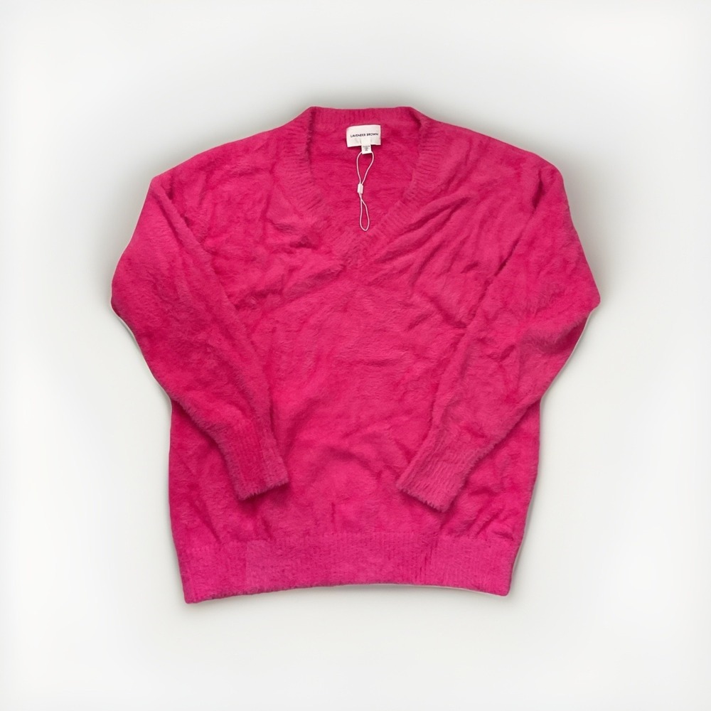 Lavender Brown XS Oversized V Neck Pink Sweater